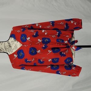 {Liz Claiborne} Floral button down tie blouse